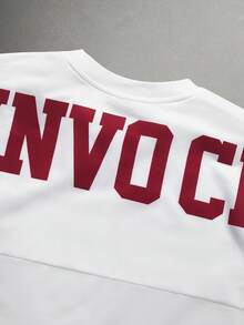 STYNVO Áo thun nam cổ tròn in họa tiết chữ và sọc, dáng rộng thoải mái, phong cách casual - trắng - Xem 6