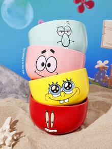 SpongeBob SquarePants | SHEIN 1個 4.7英吋/12公分碗口卡通圖案印花穀物碗，耐冷耐熱，可用於微波爐和洗碗機，適合盛裝米飯、穀物、優格等，海綿寶寶、派大星、章魚哥、螃蟹老闆 - 粉色 - 查看 2