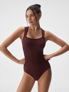 Loungeista 1pc Women Solid Seamless Waist Cincher Briefs Bodysuit Black Camisole Triangle Panty Shapewear Casual Tummy Control Body Shaper - Chocolate Brown - View 7