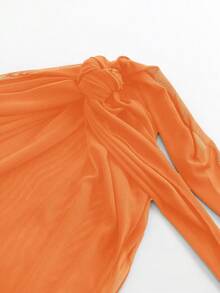 Swim Basics Vacation Beach Sheer Mesh Cover Up & Wrap Skirt Set For Summer - Orange - View 6