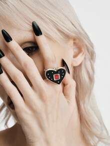 MortiRose Cincin Terbuka Wanita Fashion Perak, Perhiasan Spice Girl yang Manis dan Keren - Perak Hitam - View 7