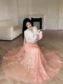 Modelyn 純色優雅復古編織傘裙 - 淺粉色 - 查看 6