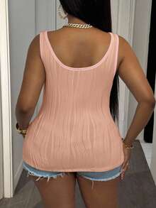Slaydiva Camiseta de tirantes básica casual para mujer talla grande, cuello en V profundo y textura de canalé fino, blanco - Rosa Pálido - Ver 2