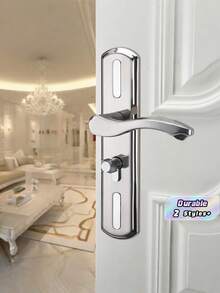 Stainless Steel Door Handle Lock Set - Polished Finish, Easy Install For Bedroom & Bathroom Doors, Includes 2-Point Security Latch - Multicolor - View 1