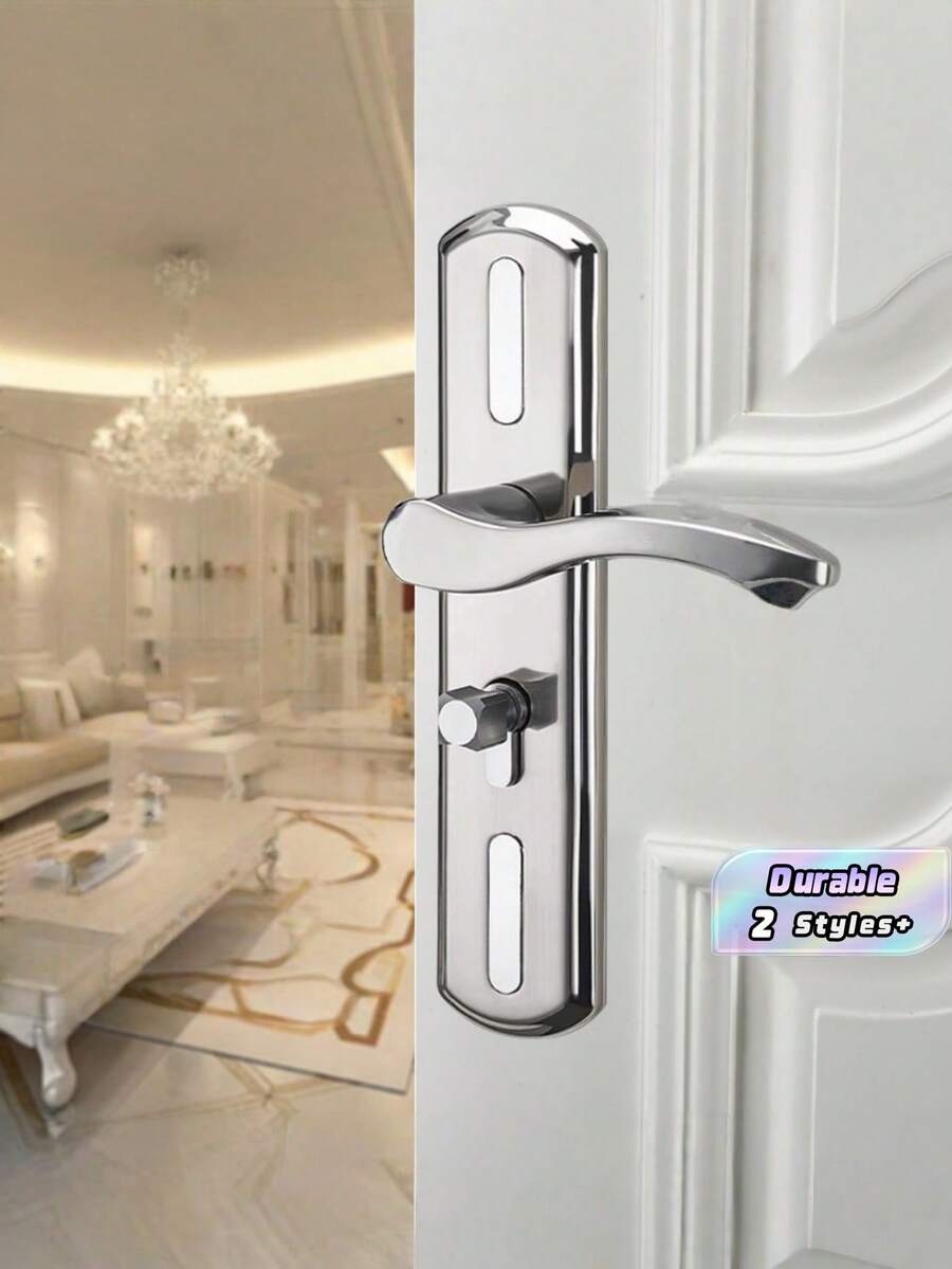 Stainless Steel Door Handle Lock Set - Polished Finish, Easy Install For Bedroom & Bathroom Doors, Includes 2-Point Security Latch - Multicolor - View 1