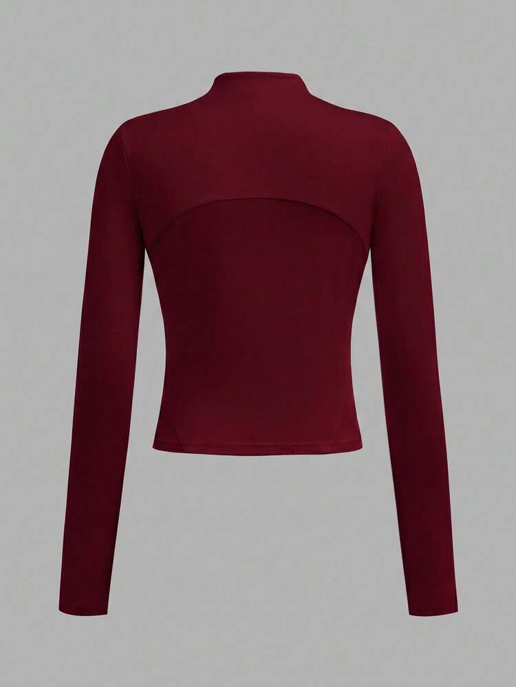 SHEIN Tween Girl Spring Summer Autumn Winter Sun Protection Zipper Snug Fit Sports Jacket Running Gym Yoga Wear - Burgundy - View 2