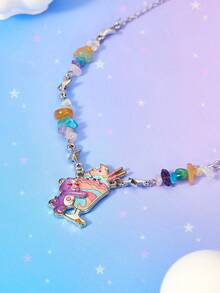 SHEIN X Care Bears 1PC New Creative Cartoon Cute Bear Ice Cream Oil Drop Pendant Exquisite Necklace, IP Joint Design, Lovely Personalized, Simple And Generous, Suitable For All Kinds Of Parties, Concerts, Festivals, Exquisite Gifts - Multicolor - View 4