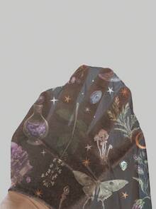 ROMWE Goth 哥德嘻皮風深色哥德蝴蝶日月星印花休閒性感前開襟上衣，適合大尺碼女性 - 黑色 - 查看 5