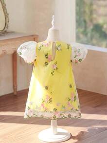 SHEIN Glamorique Kids Prinzessinnenkleid für Baby Mädchen, besticktes Tüllkleid, Geburtstagsfeier, Hochzeits- und Feiertagsrobe, Puffärmel, Partykleidung, Abschlussballkleider, Abschlusskleider, Sommerkleid - Gelb - Übersicht 6