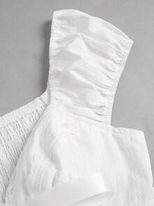 Flirla Sweet Spicy Solid Color Lace Trim V-Neck Bow Tie Fitted 100 Cotton Summer Mini Dress For Women Vacation All White Cottage Core - White - View 6