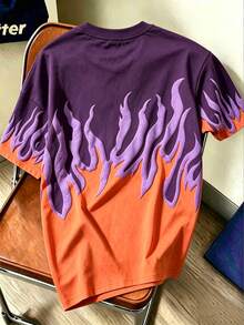 Gym Rark Men's Contrast Color Flame Pattern Short Sleeve Crew Neck Fashion Sports T-Shirt - Black - View 2