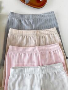 SHEIN Playful Pals 8件組/女嬰0-3歲春夏季新品休閒日常外出可愛素色針織不對稱羅紋短袖背心T恤上衣與短褲8件套裝 - 彩色 - 查看 6