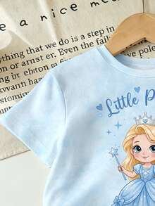 Set Kaos dan Celana Pendek Ketat Bersepeda Motif Putri Salju, Bintang, dan Hati untuk Anak Perempuan - MultiWarna - View 5