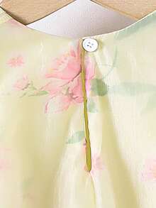 SHEIN Elladie kids 嬰兒印花網紗覆蓋連衣裙 - 黃色 - 查看 5