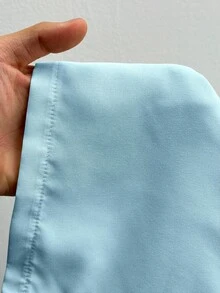 Maweii Blusa elegante de talla grande con diseño romántico y hebilla de metal estilo francés para ir al trabajo - Azul - Ver 8