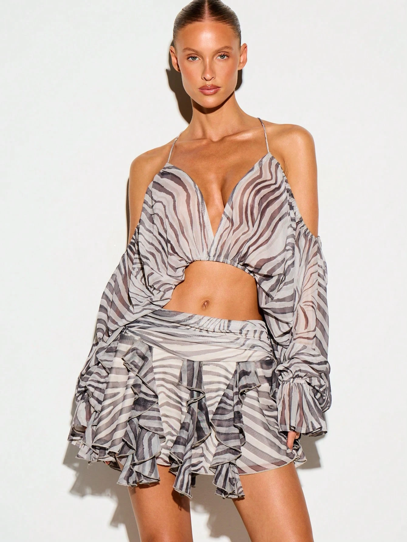 Zebra Print Frill Mini Skirt With Ruffles