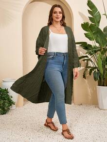 EMERY ROSE Plus Size Solid Color Long Vacation Casual Coat Summer Spring Clothing Country Style For Women Fall Clothes - Army Green - View 8