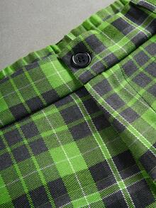 PAVTROS Men's Plaid Letter Print Casual Versatile Daily Travel Shorts - Green - View 7
