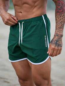 Ironwick Men's Contrast Trim Sports Shorts, Gym, Holiday - Green - View 1