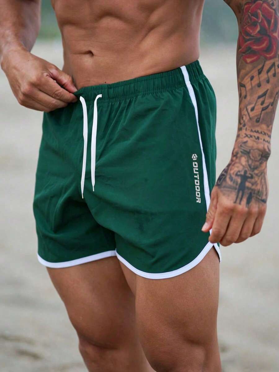 Ironwick Men's Contrast Trim Sports Shorts, Gym, Holiday - Green - View 1
