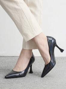 CUCCOO BIZCHIC Zapatos de tacón alto simple con punta puntiaguda de unicolor para mujer, casual para uso diario, vacaciones de primavera, Pascua y Navidad - Nuevo material negro - Ver 4