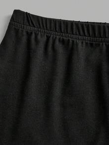SHEIN 少女度假休闲露肩碎花上衣和纯色喇叭裤套装 - 藍色 - 查看 5