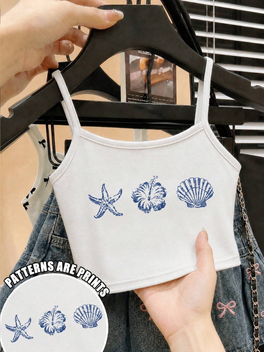 Young Girl Casual Simple Camisole Tank Top Suitable For Summer - White - View 1