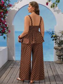 Vivid Eden Spring Summer Vacation Solid Color Woven Tank Top Loose Long Pants Plus Size 2 Pieces Set Boho Brown Beach - Brown - View 2