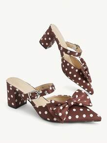 CUCCOO CHICEST Giày sandal cao gót mũi nhọn kiểu Pháp, phần trên thấp, mũi kín, dành cho nữ, kiểu dáng kitten và có nơ, gót mỏng, khóa cài. - Cà phê nâu - Xem 10