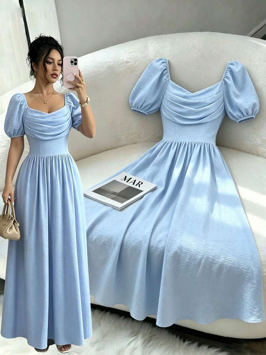 Selianne Women's Textured Pleated Elegant Waist-Cinched Dress Vacation Blue Summer - Blue - View 1