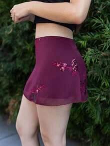 Andrea Bello New Chinese-Style Sexy Sheer Embroidered Green Short A-Line Skirt For Women Summer - Burgundy - View 6