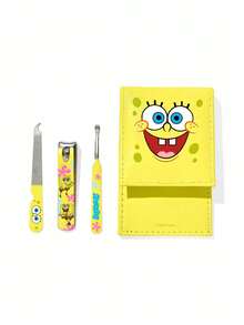 SpongeBob SquarePants | SHEIN 黃色海綿寶寶卡通主題 3 件組金屬美甲與足部護理套組，附收納盒，可愛指甲修整工具組，含死皮推棒與指甲锉，適合卡通迷與美容愛好者的完美禮物 - 黃色 - 查看 5