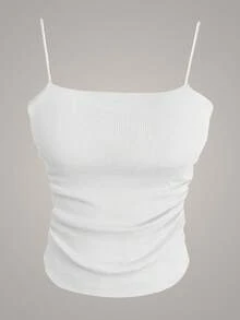 Lalippa Ribbed Knit Solid Color Tank Top - White - View 1