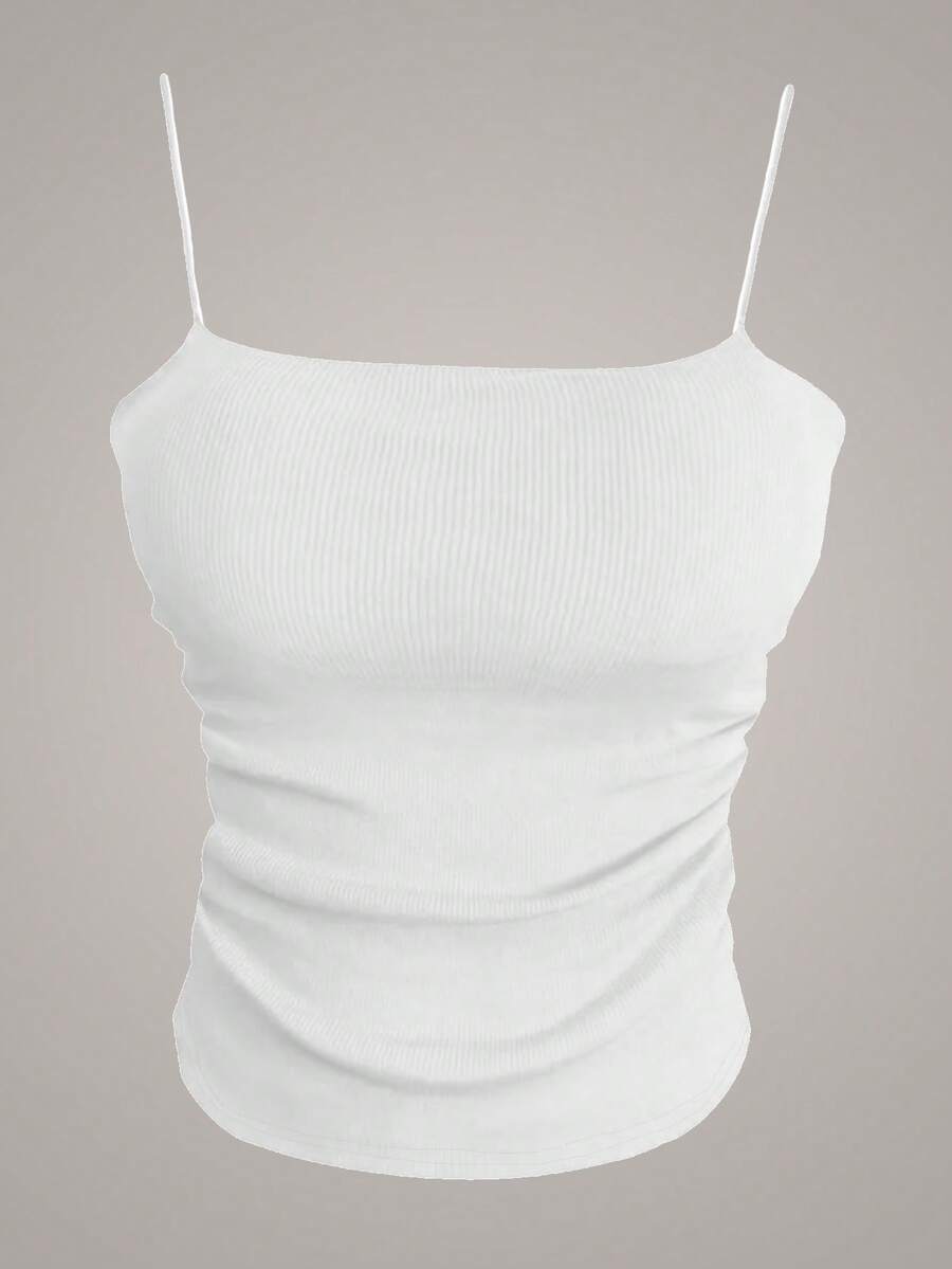 Lalippa Ribbed Knit Solid Color Tank Top - White - View 1