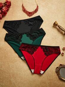 PinupPomp 3pcs Lace Patchwork Seamless Cotton Crotch Ladies' Briefs - Multicolor - View 1