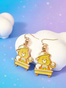 SHEIN X Care Bears A Pair Of New Creative Cartoon Bear Pattern Small Stud Earrings, IP Joint Design, Cute Personalized, Simple And Generous, Can Also Be Used As Accessories, Suitable For Various Parties, Concerts, Festivals, Exquisite Gifts - Light yellow. - View 4