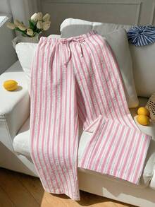 Comfortcana Women's Summer Vacation Pink Striped Long Pants - Pink - View 5