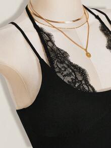 SHEIN ICON Women's Summer Sexy Lace Patchwork Backless Halter Neck Fitted Mini Dress - Black - View 9
