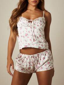 MISSGUIDED Floral Print Satin Sleep Shorts With Elastic Drawstring Waist Cozy Loungewear Pajama Bottoms - Multicolor - View 3