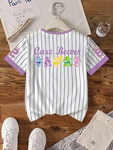 SHEIN X Care Bears 青少年女孩條紋熊圖案短袖T恤 - 白色 - 查看 2