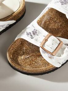 Solecia Women's Mesh Hollowed-Out Double-Button Slippers, Open-Toed Flat-Bottomed Retro Versatile And Breathable Slippers Summer - -8 net white - View 6