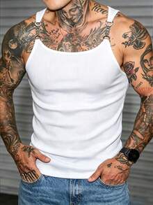 Manfinity Dauomo Men's Summer Fashion Round Neck Slim Fit Metal Decor Tank Top - White - View 3