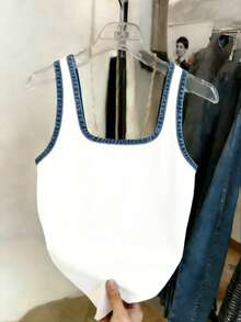 SHEIN Áo tank top nữ dáng suông, in hình chó. - Xanh và trắng - Xem 2