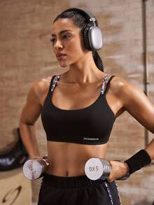 Powerista Women's Patchwork Geometric Print 2 In 1 Casual Fitness Sports Bra - Black - View 8