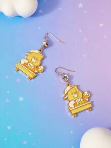 SHEIN X Care Bears A Pair Of New Creative Cartoon Bear Pattern Small Stud Earrings, IP Joint Design, Cute Personalized, Simple And Generous, Can Also Be Used As Accessories, Suitable For Various Parties, Concerts, Festivals, Exquisite Gifts - Light yellow. - View 3