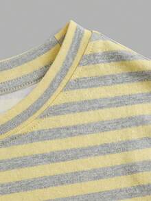 Attitoon Camiseta de manga corta holgada de cuello redondo, estilo minimalista, casual, de algodón al 95% con rayas amarillas y grises - Básica casual, versátil para todas las estaciones de primavera/verano/otoño, estilo retro vintage cute y clean girl Y2K, perfecta para salidas casuales, hogar, vuelta al cole, festivales occidentales, citas dulces, té de la tarde, vacaciones de primavera/verano y moda casual diaria - Multicolor - Ver 5