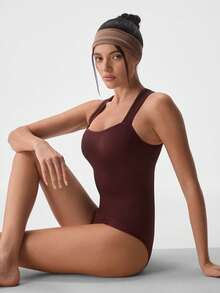 Loungeista 1pc Women Solid Seamless Waist Cincher Briefs Bodysuit Black Camisole Triangle Panty Shapewear Casual Tummy Control Body Shaper - Chocolate Brown - View 9