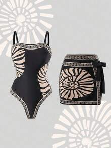 Swim Oasis Costume da bagno intero taglie forti, set elegante di alta gamma, stampa posizionata, stampa casual da resort - Multicolore - Visualizzare 1