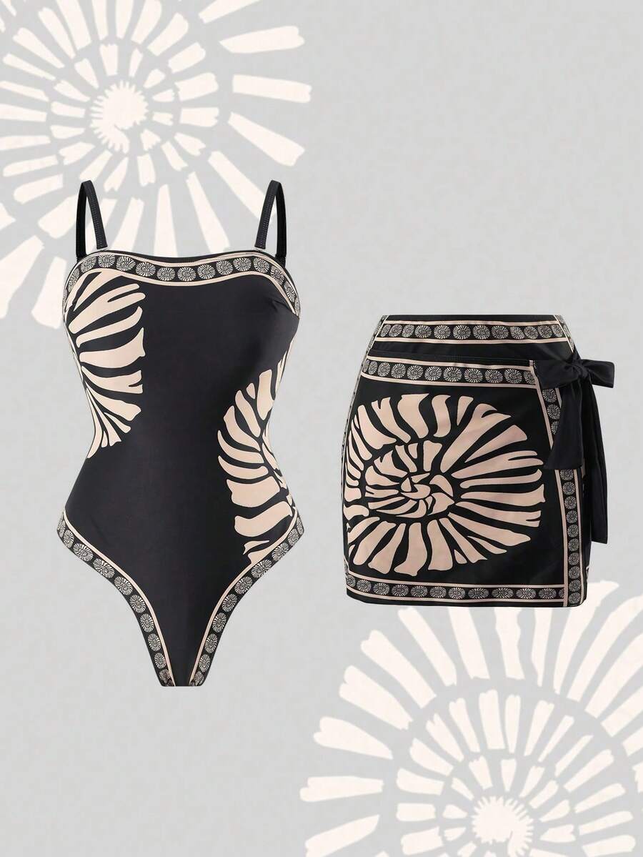 Swim Oasis Costume da bagno intero taglie forti, set elegante di alta gamma, stampa posizionata, stampa casual da resort - Multicolore - Visualizzare 1