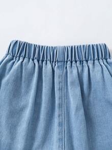 SHEIN 青少年女孩牛仔裙褲，淺藍色水洗牛仔裙，時尚青少年風格不對稱蝴蝶結可愛牛仔裙，百搭日常甜美設計，適合日常出遊、玩耍、購物、聚會、上學 - 淺色水洗藍 - 查看 8